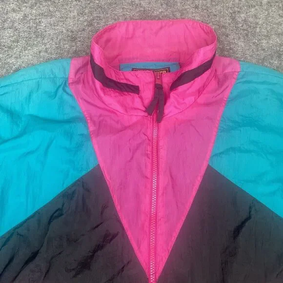 Vintage Windbreaker Women Large Forteza Colorblock Retro Nylon Parachute 80s - Picture 3 of 16